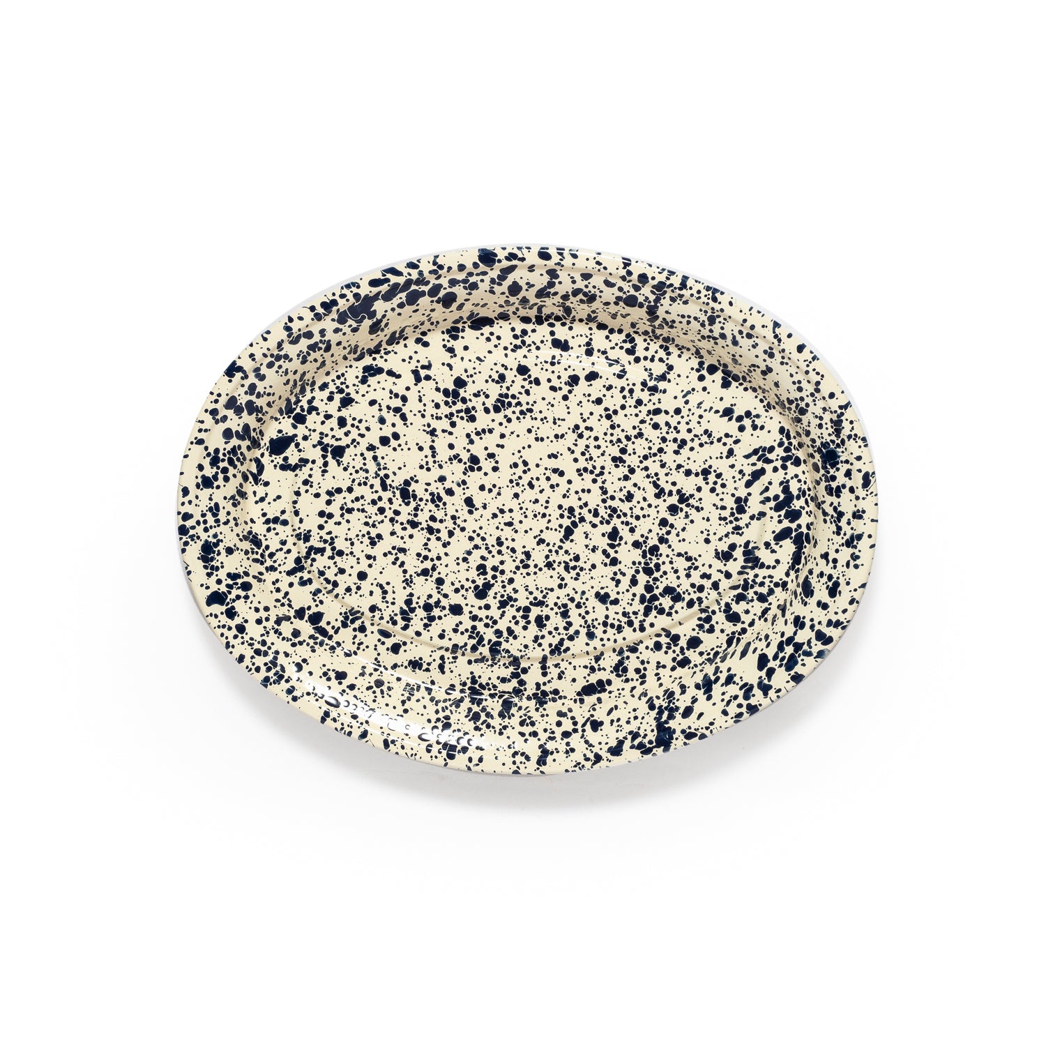 Splatter Enamel Oval Tray in Navy and White