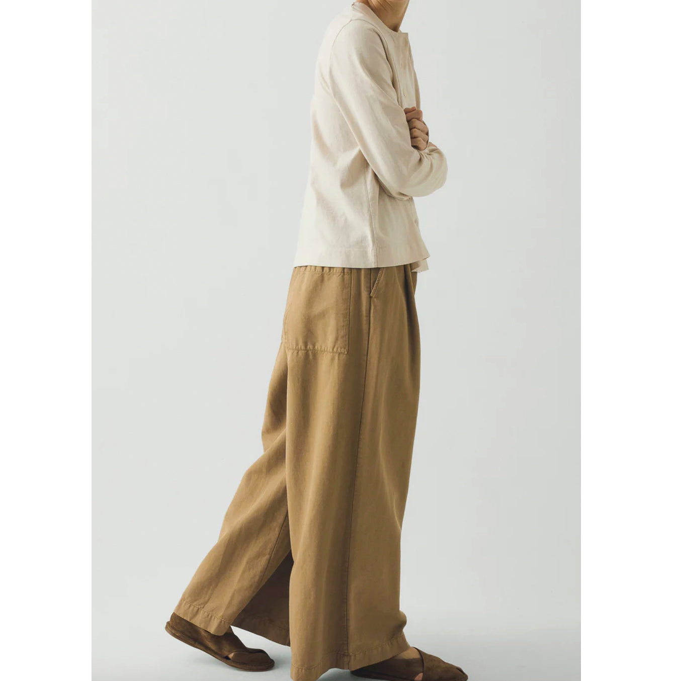 Toast Button Through Cotton Jersey Tee in Egret