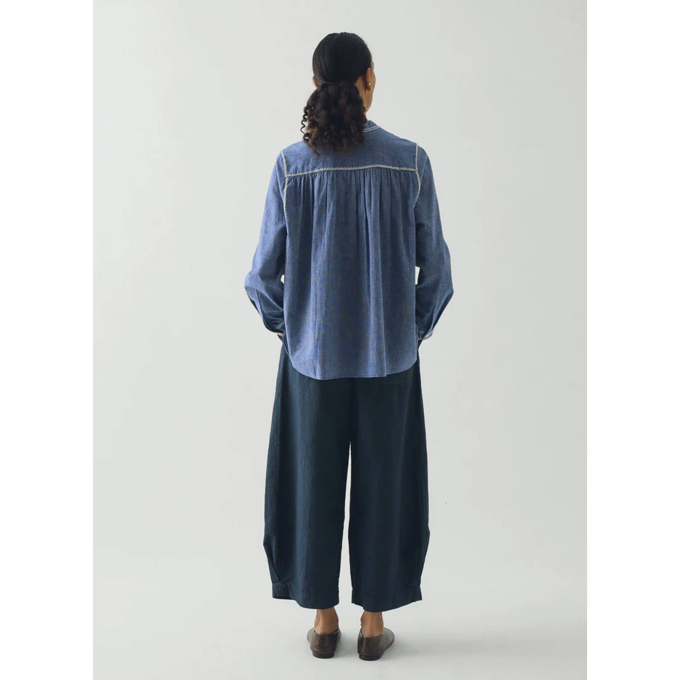 Toast Embroidered Cotton Linen Chambray Shirt
