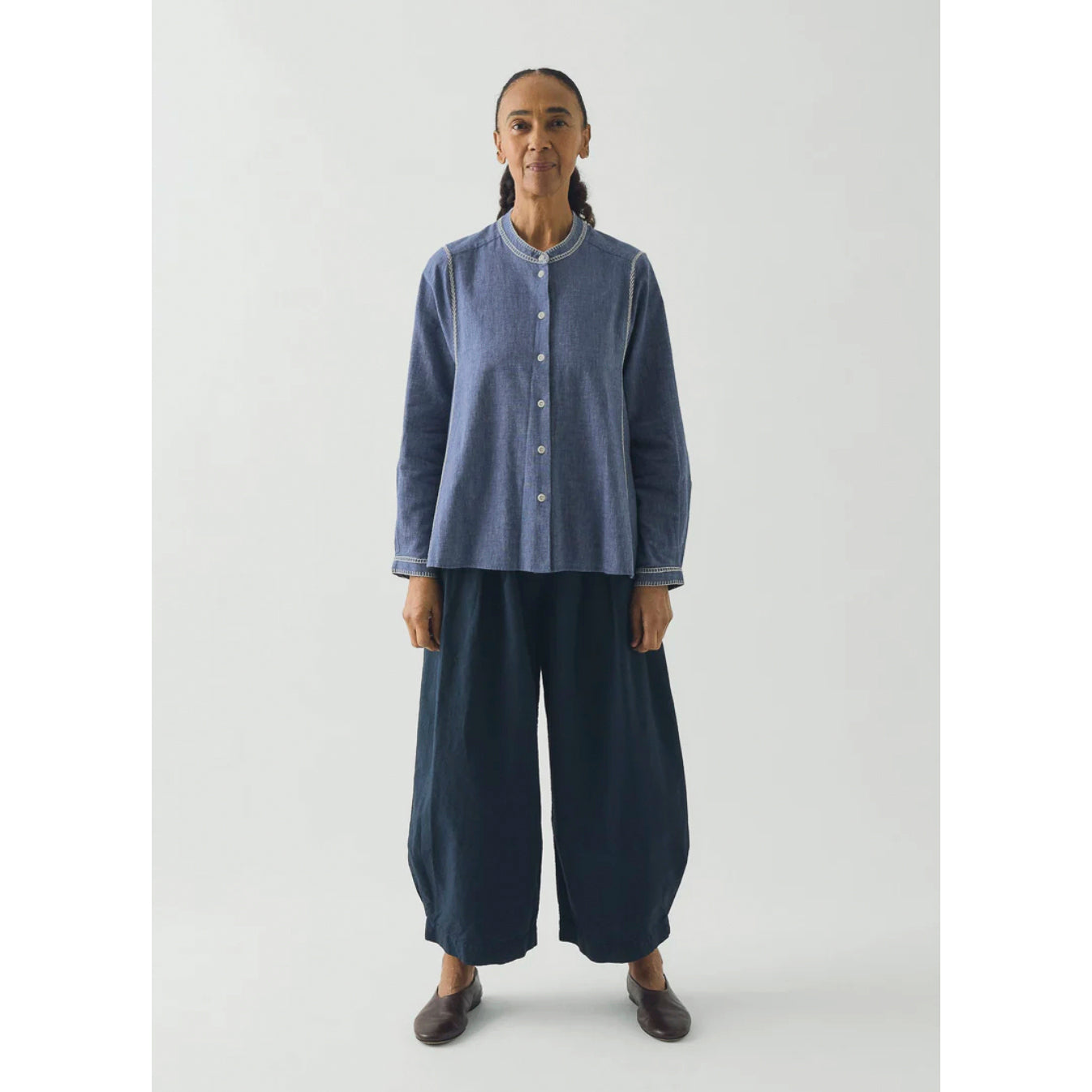 Toast Embroidered Cotton Linen Chambray Shirt