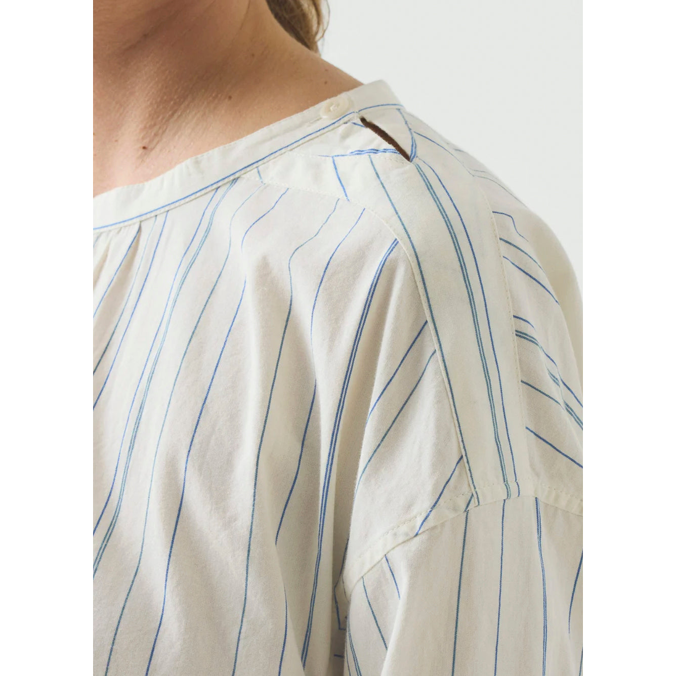 Toast Irregular Stripe Gathered Smock Top in Cobalt