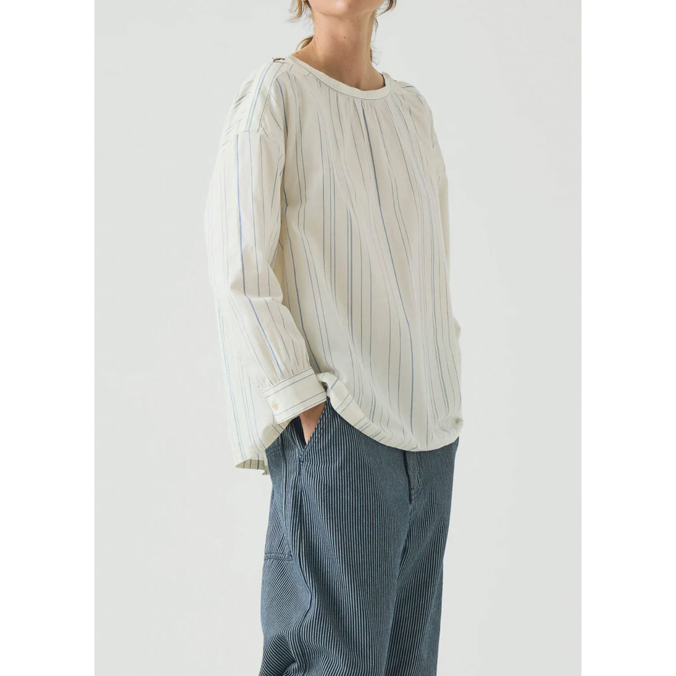 Toast Irregular Stripe Gathered Smock Top in Cobalt