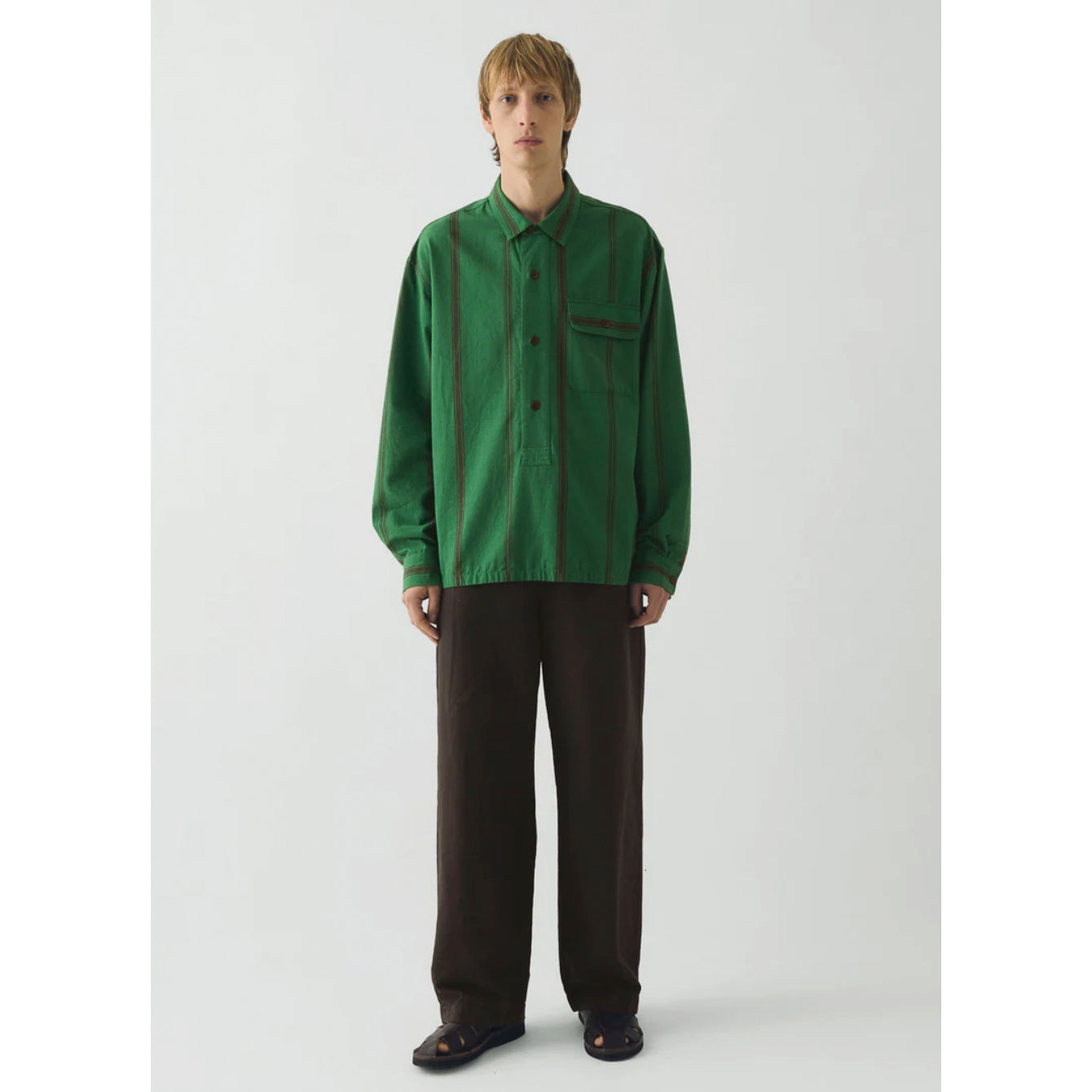 Toast Tea Towel Stripe Cotton Linen Shirt in Sea Green