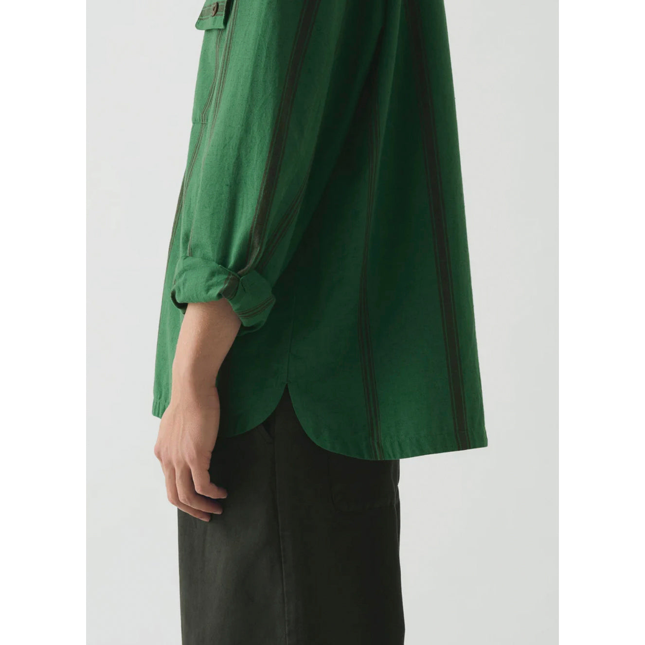 Toast Tea Towel Stripe Cotton Linen Shirt in Sea Green