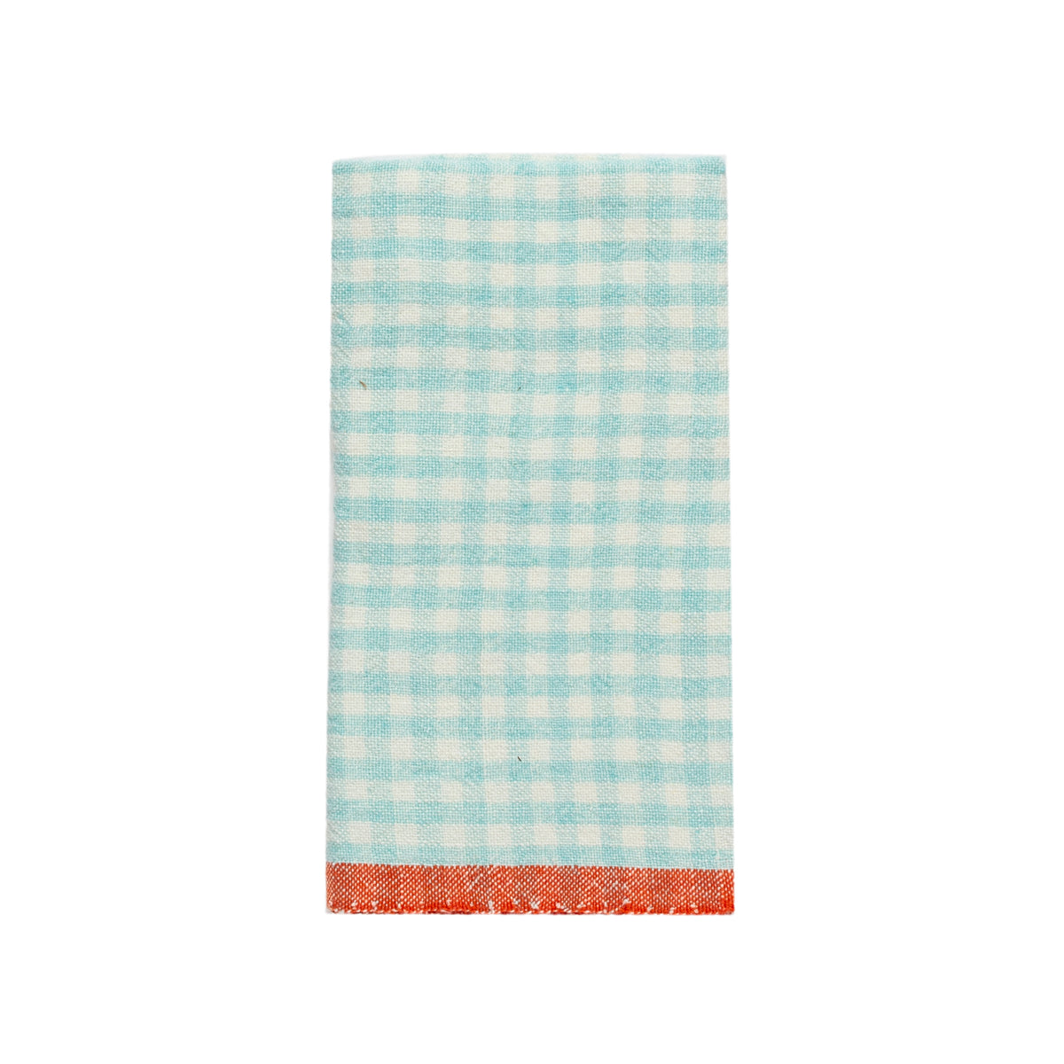 Two-Tone Aqua and Orange Gingham Tea Towel