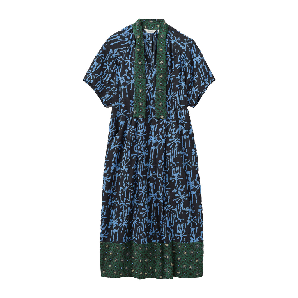 Toast Bryn Tie Neck Abstract Print Dress Posy Green
