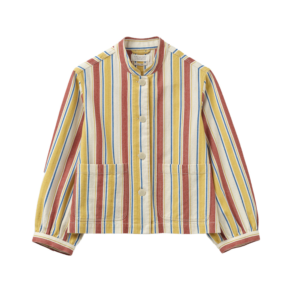 Toast Bold Stripe Cotton Workwear Jacket Brown/Ecru