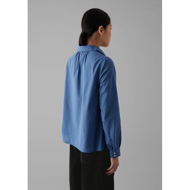 Toast Anja Check Cotton Shirt Slate Dark Cornflower