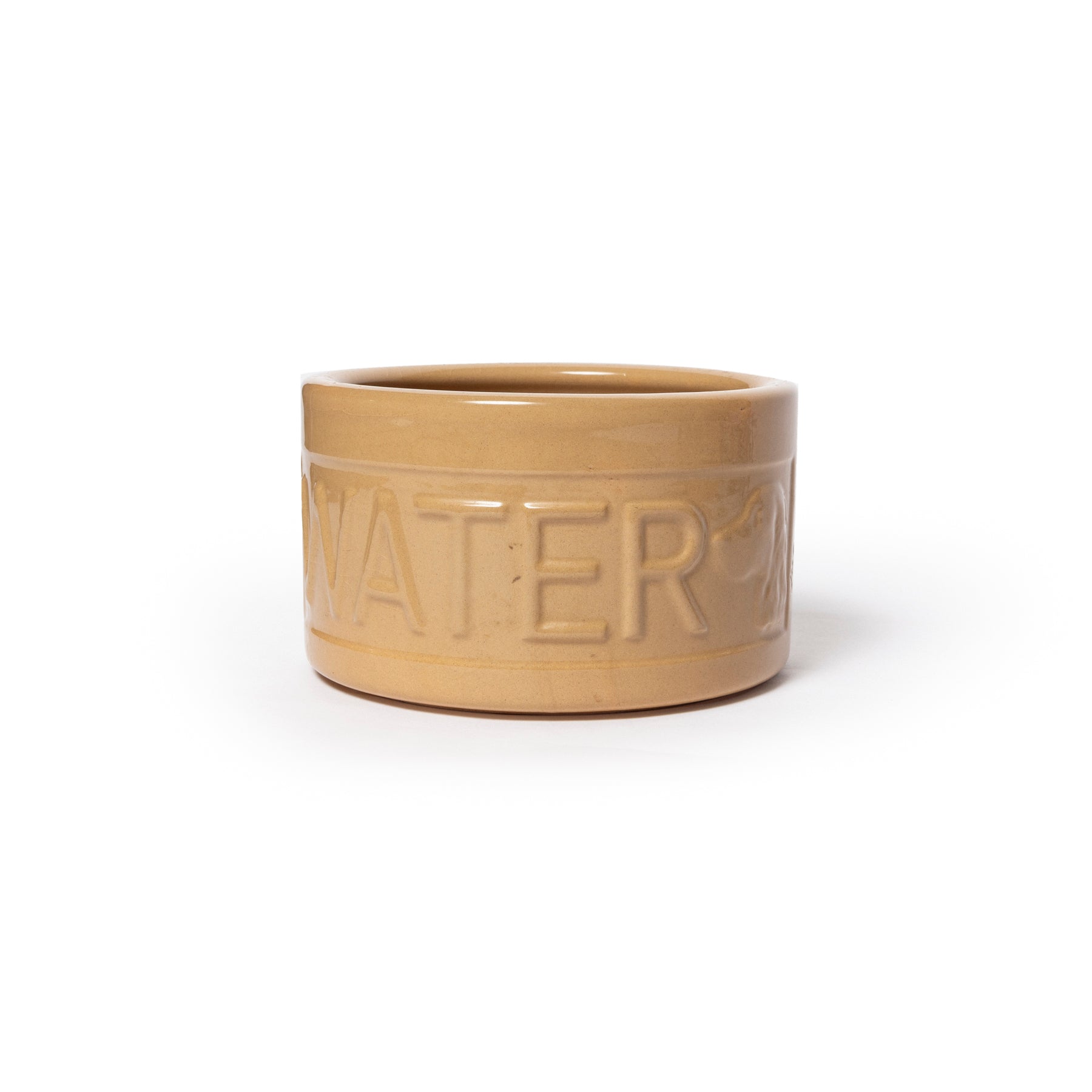Beige ceramic water bowl on a white background