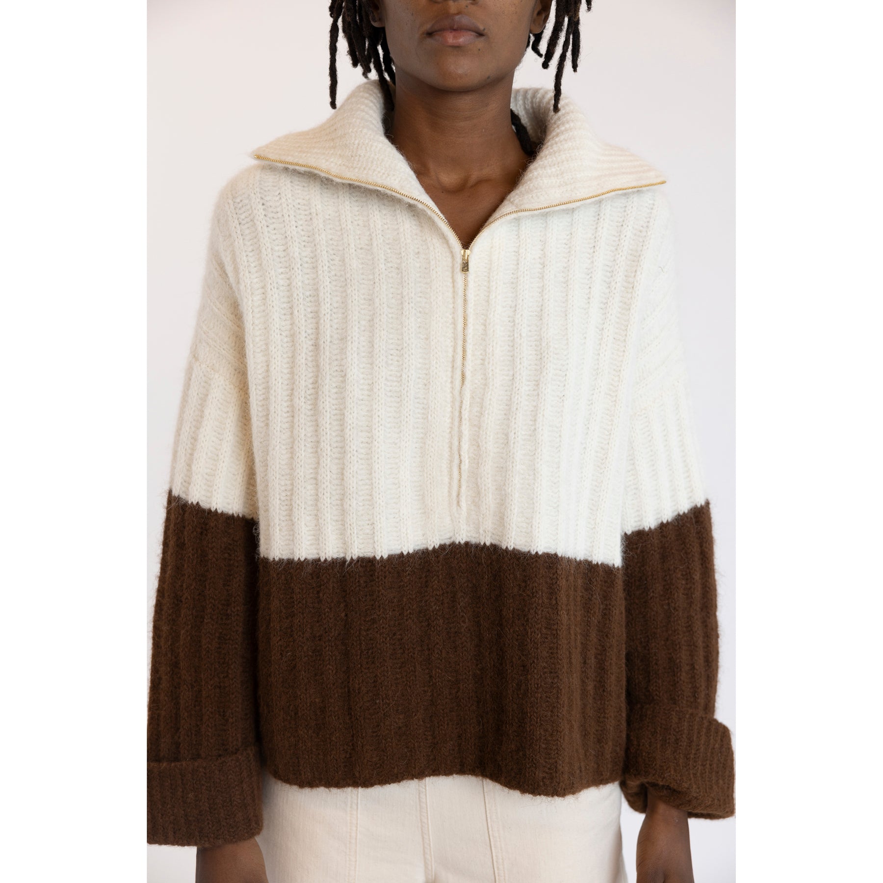 Eleven Six Uma Color Block Poncho Ivory Cocoa Combo