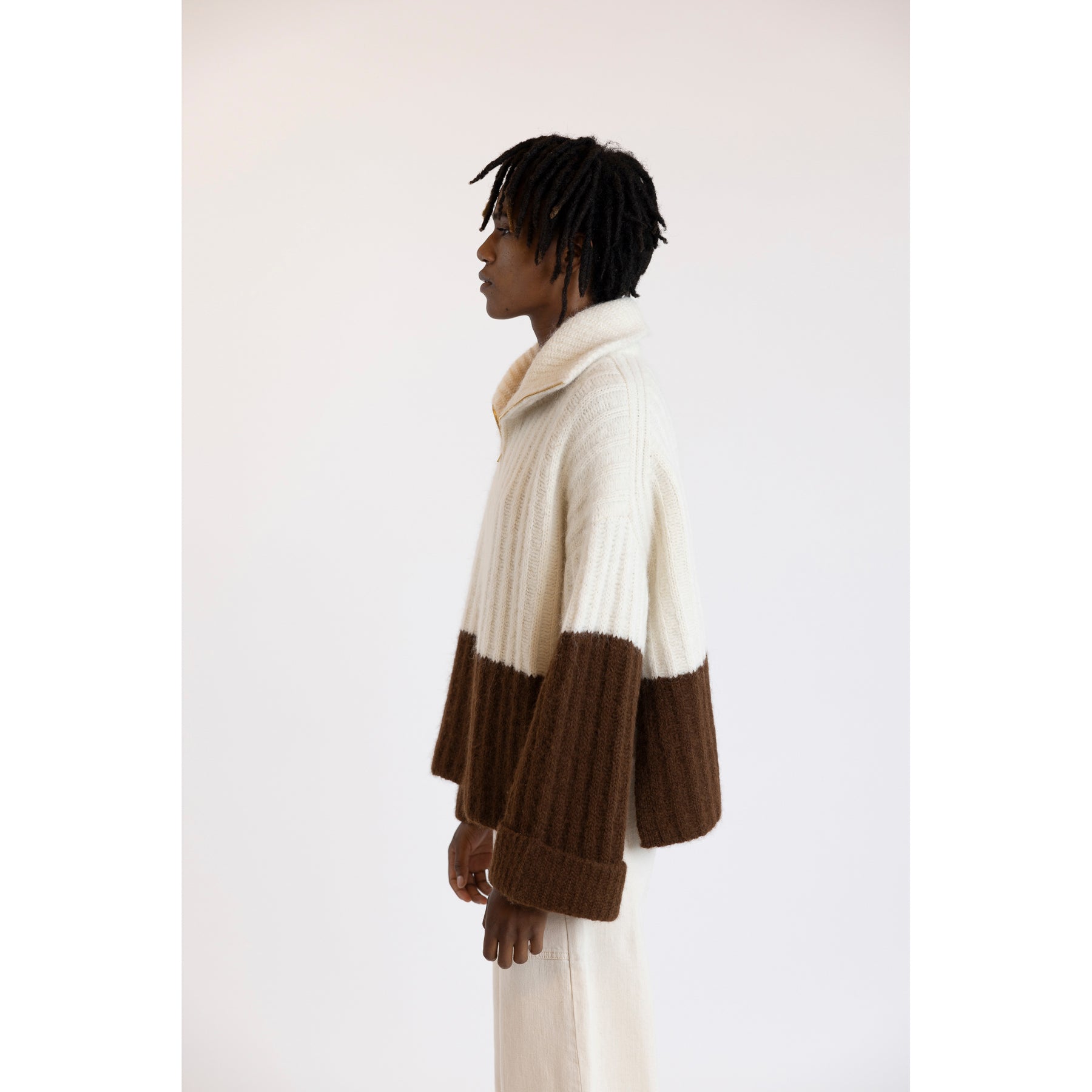 Eleven Six Uma Color Block Poncho Ivory Cocoa Combo