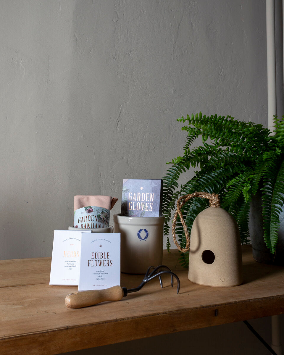 Gardening items on table