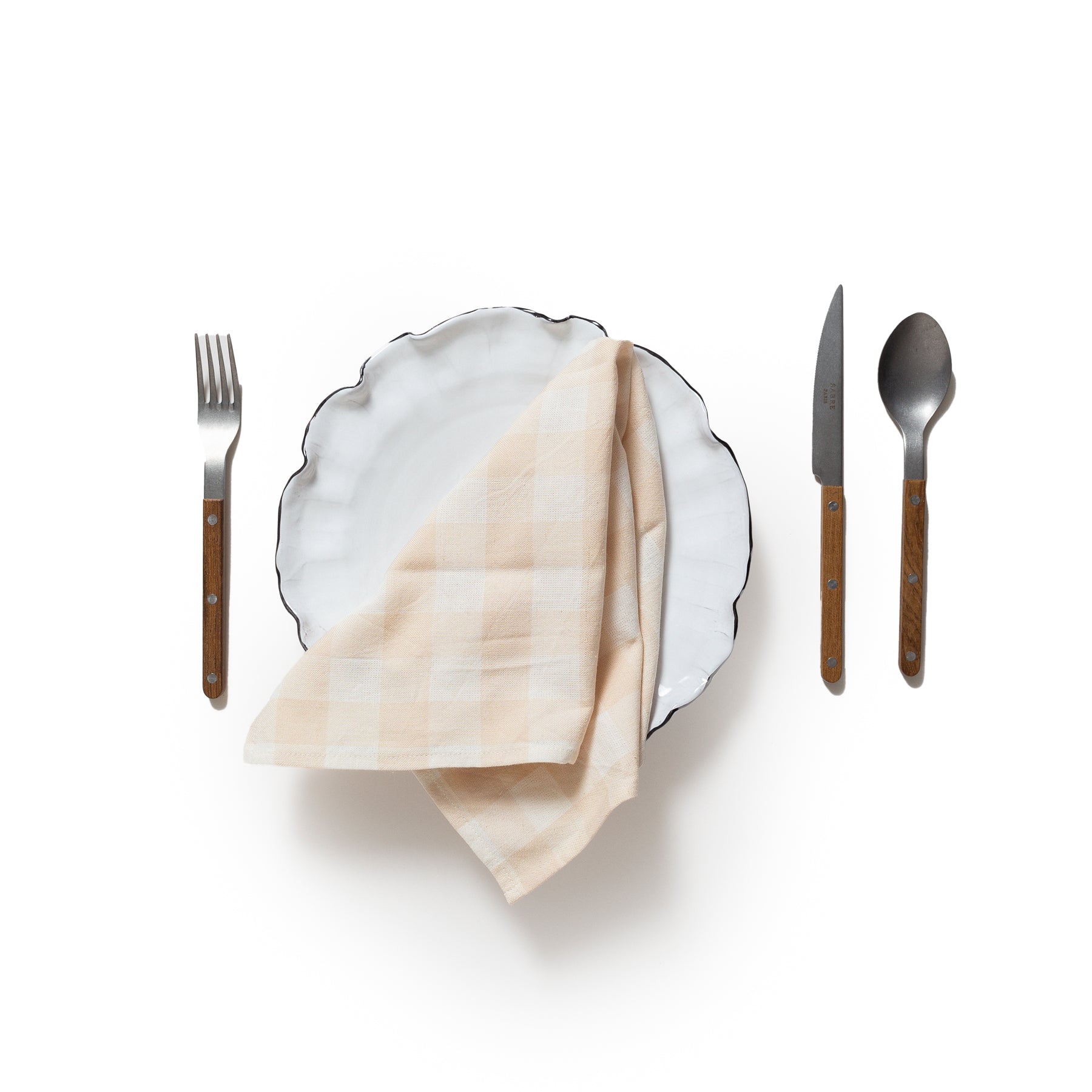 Place setting with Heather Taylor Cream Gingham Napkin