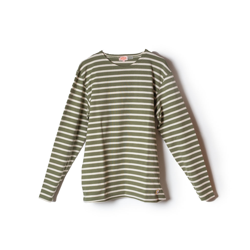 Armor Lux Breton Green Striped Shirt Front