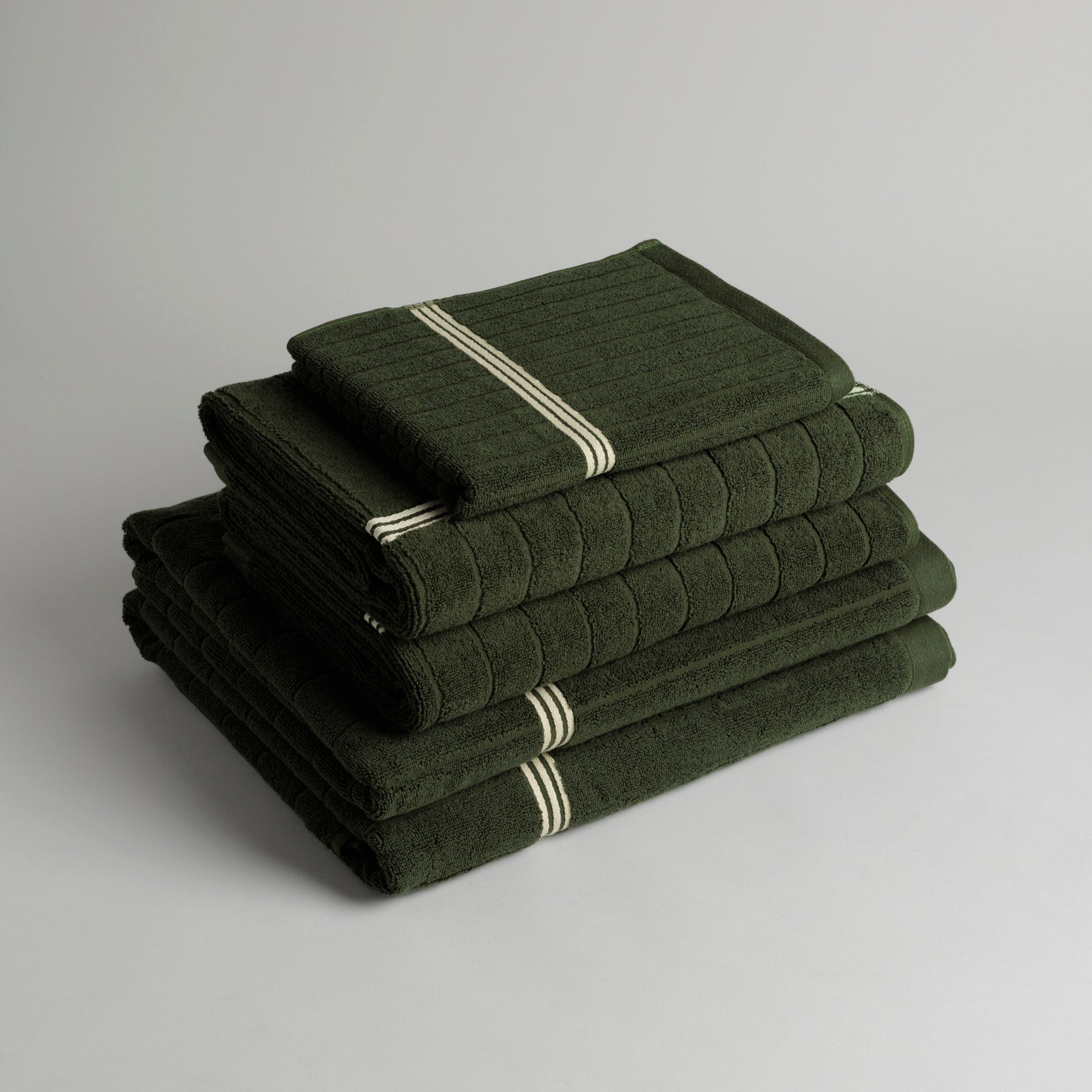 Stack of Baina Emerald Moss towels