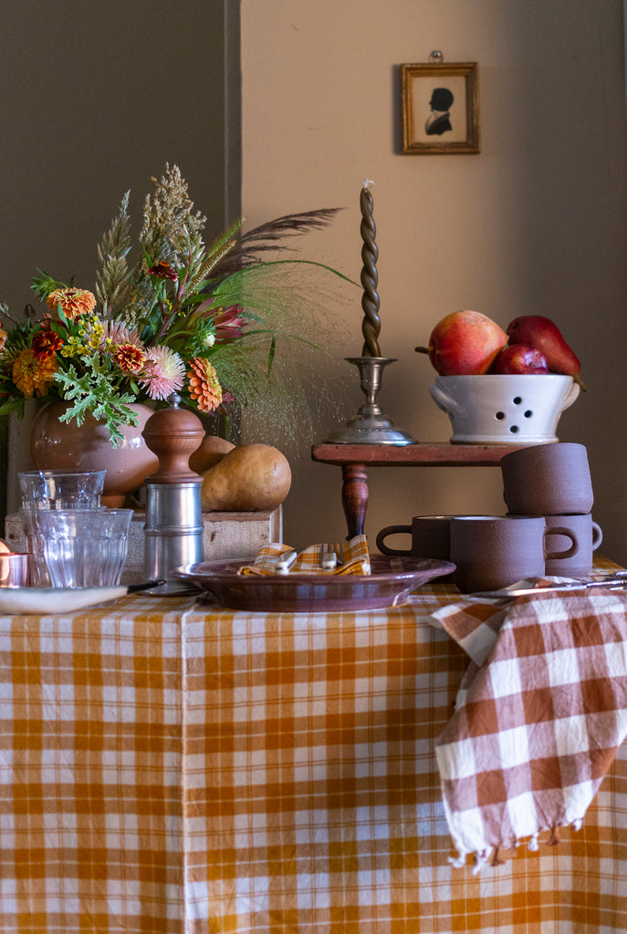 Tablescape on gingham cloth