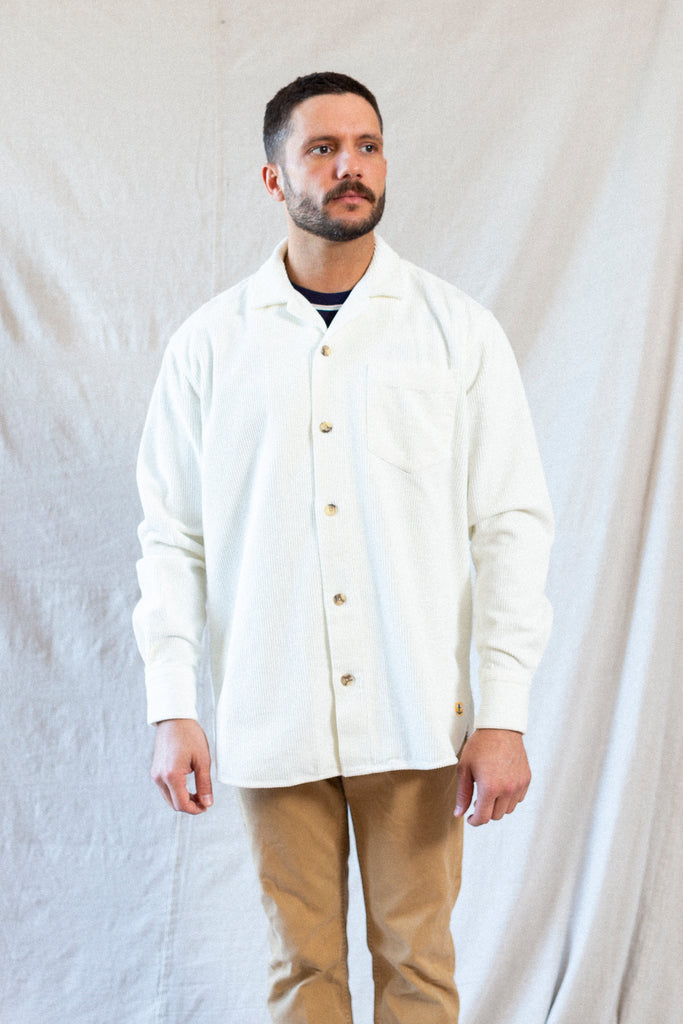 Armor Lux Corduroy Overshirt in Natural on model