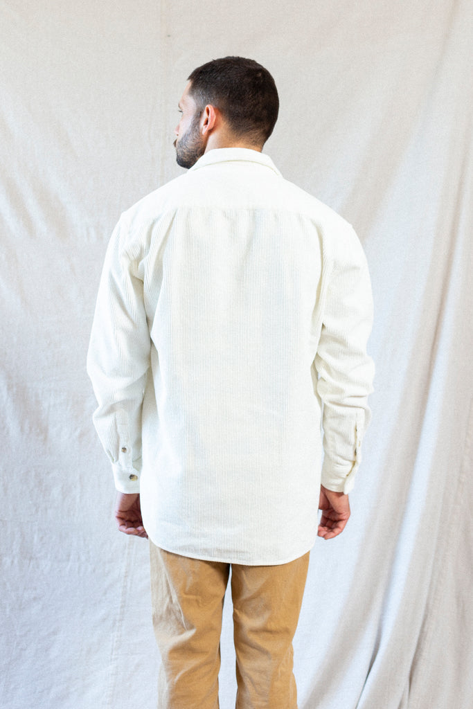 Armor Lux Corduroy Overshirt in Natural on model, back