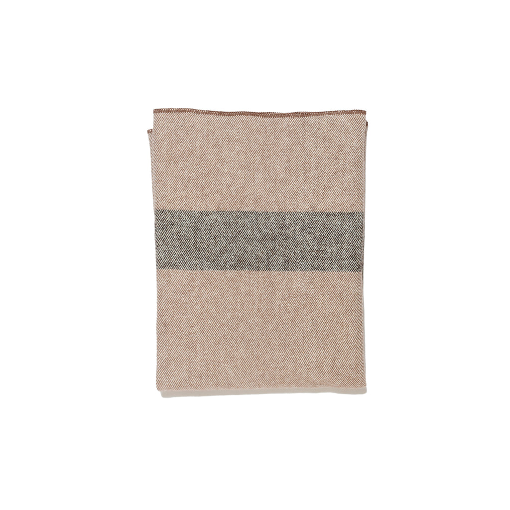 Taupe Wool Throw with Gray Stripe