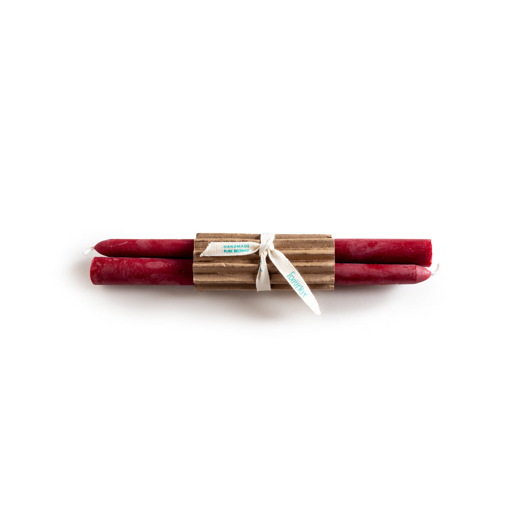 L'Ouvriere Red Beeswax 10" Taper Pair